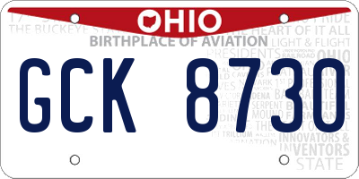 OH license plate GCK8730