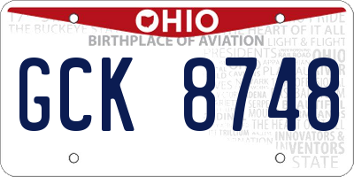 OH license plate GCK8748