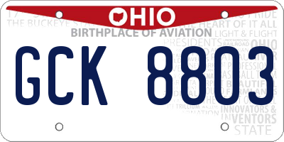 OH license plate GCK8803