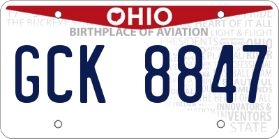 OH license plate GCK8847