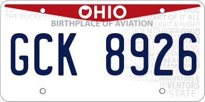 OH license plate GCK8926