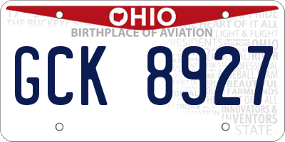 OH license plate GCK8927
