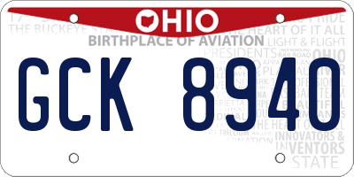 OH license plate GCK8940