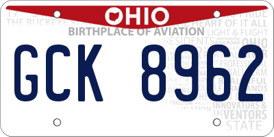 OH license plate GCK8962