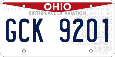 OH license plate GCK9201