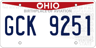 OH license plate GCK9251