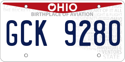 OH license plate GCK9280