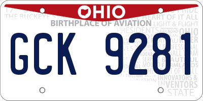 OH license plate GCK9281