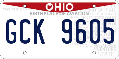 OH license plate GCK9605