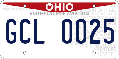 OH license plate GCL0025