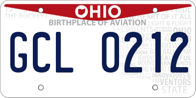OH license plate GCL0212
