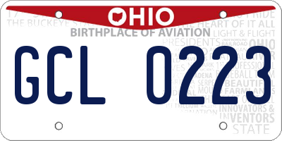 OH license plate GCL0223