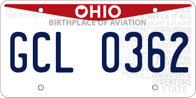 OH license plate GCL0362