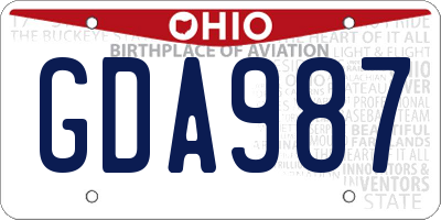 OH license plate GDA987