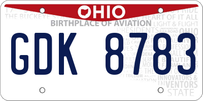 OH license plate GDK8783