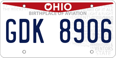 OH license plate GDK8906