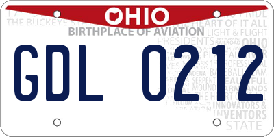 OH license plate GDL0212
