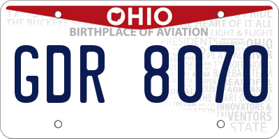 OH license plate GDR8070
