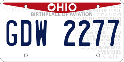 OH license plate GDW2277