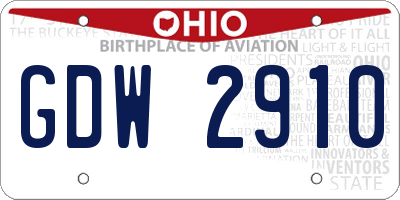OH license plate GDW2910