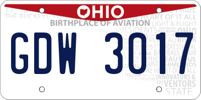OH license plate GDW3017