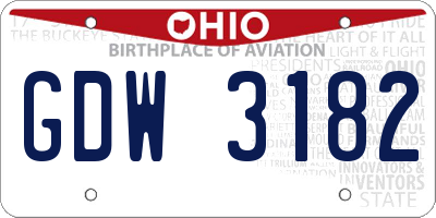 OH license plate GDW3182
