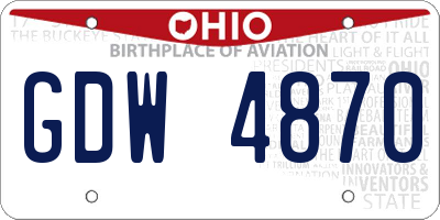 OH license plate GDW4870