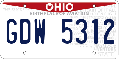 OH license plate GDW5312