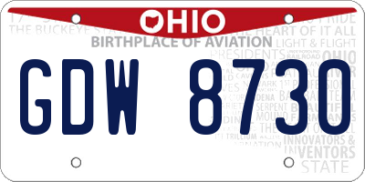 OH license plate GDW8730
