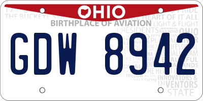 OH license plate GDW8942