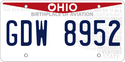 OH license plate GDW8952