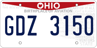OH license plate GDZ3150