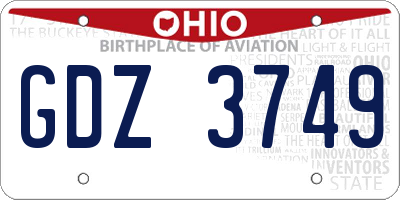 OH license plate GDZ3749