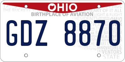 OH license plate GDZ8870