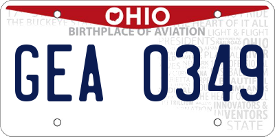 OH license plate GEA0349