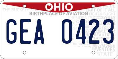 OH license plate GEA0423