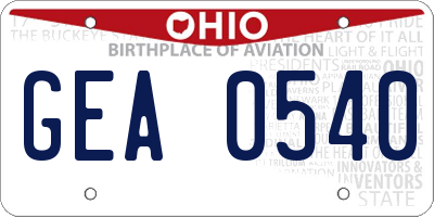 OH license plate GEA0540