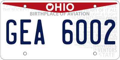 OH license plate GEA6002