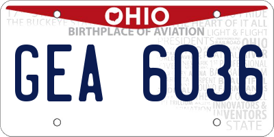 OH license plate GEA6036