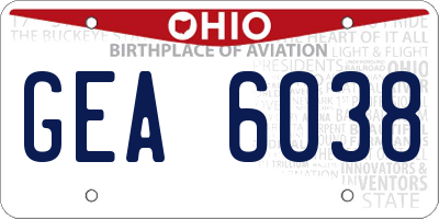 OH license plate GEA6038