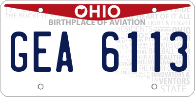 OH license plate GEA6113