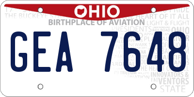 OH license plate GEA7648
