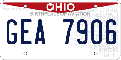 OH license plate GEA7906