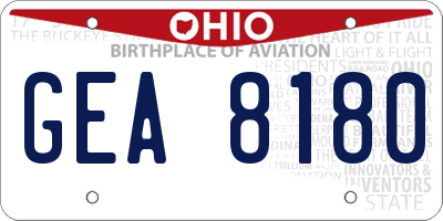 OH license plate GEA8180