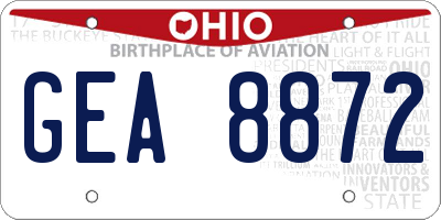 OH license plate GEA8872