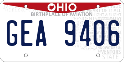 OH license plate GEA9406