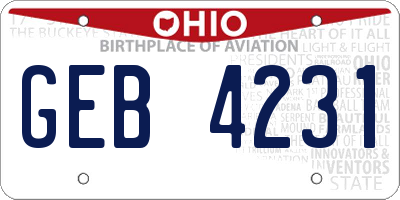 OH license plate GEB4231