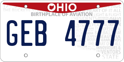OH license plate GEB4777