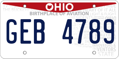 OH license plate GEB4789