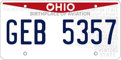 OH license plate GEB5357
